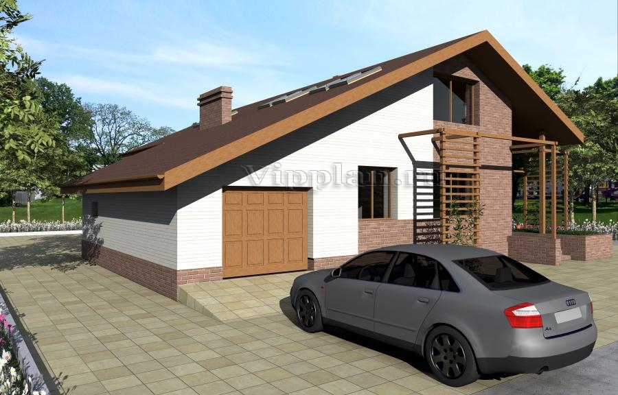 Проект дома с мансардой, зимним садом, террасой